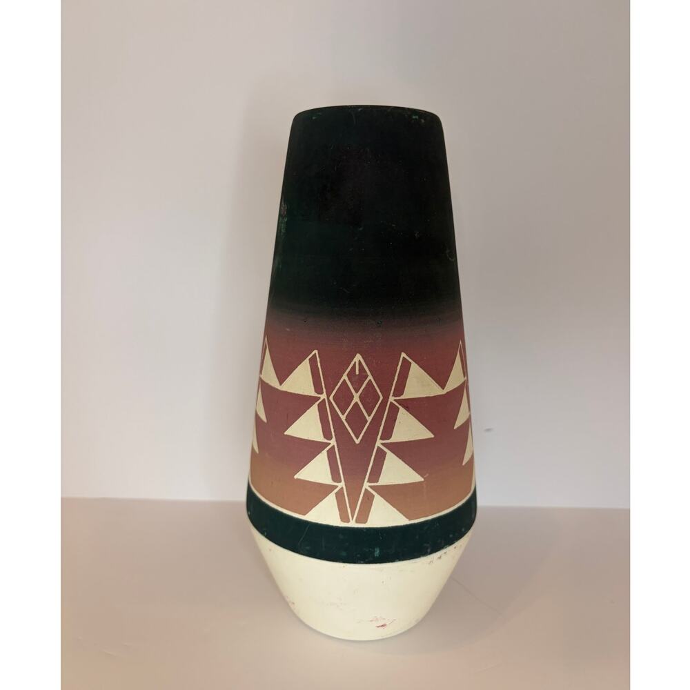 Handcrafted Sioux Pottery Vase Native American Style Geometric Southwest Decor - Picture 3 of 7
